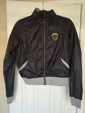 Love Tree Black Bomber Jacket with Grey Trim